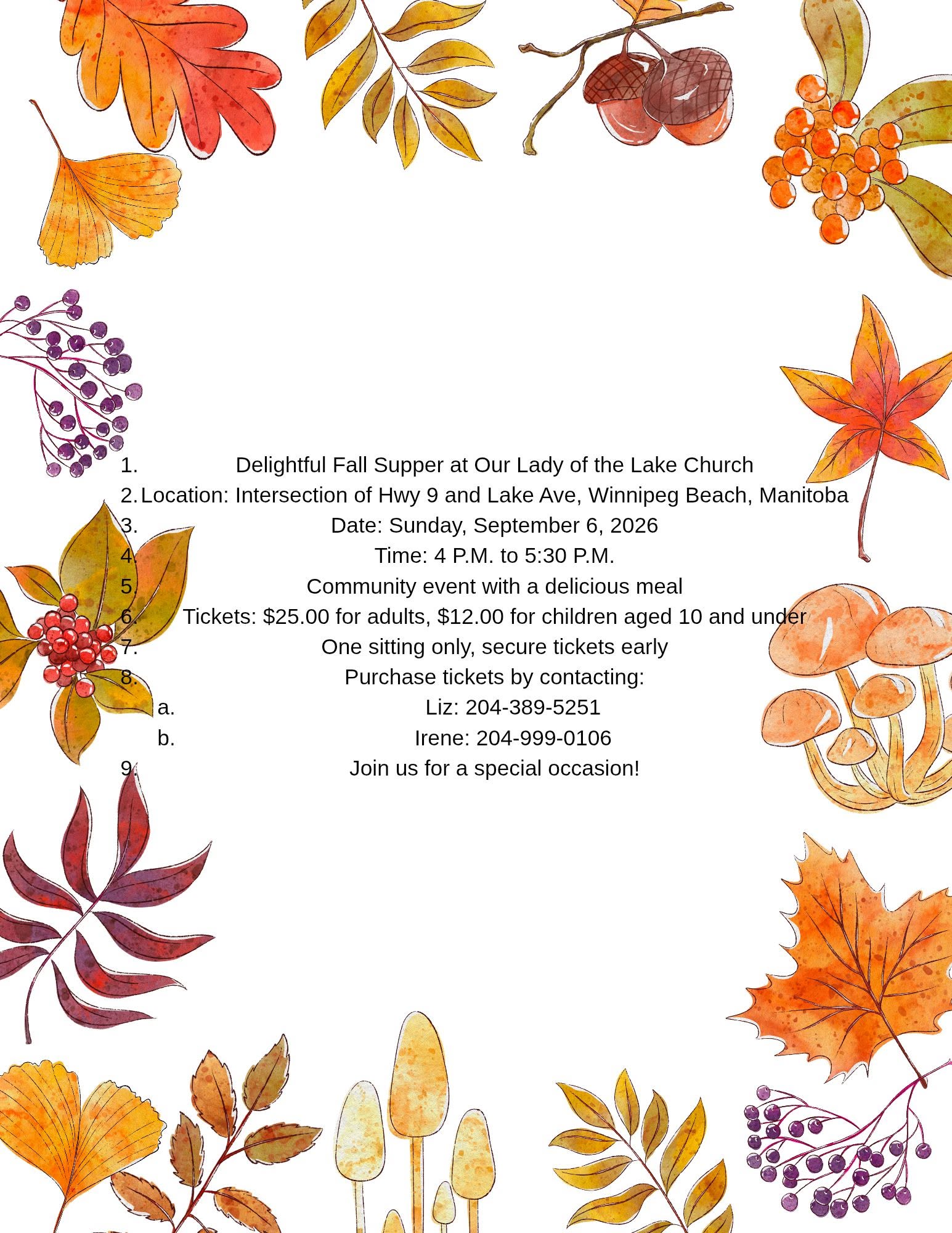 2026-09-06 – Delightful Fall Supper at Our Lady of the Lake Church