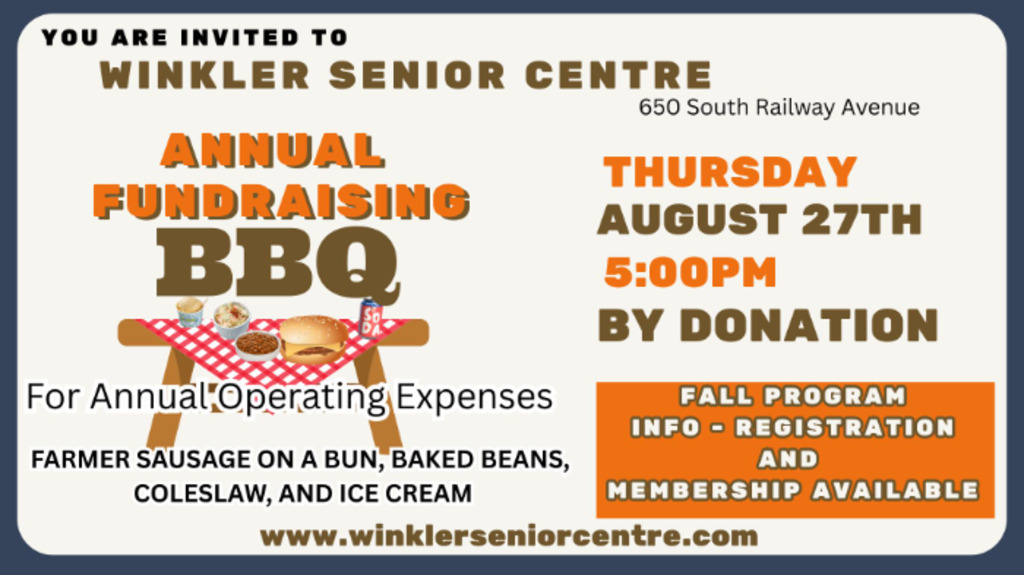 2026-08-27 – Winkler Senior Centre Annual Fundraising BBQ