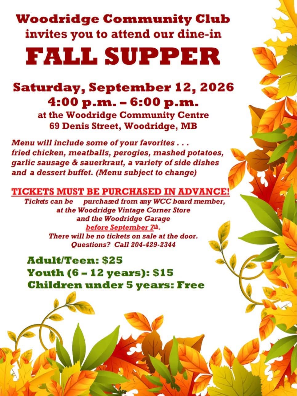 2026-09-12 – Woodridge Community Club Fall Supper