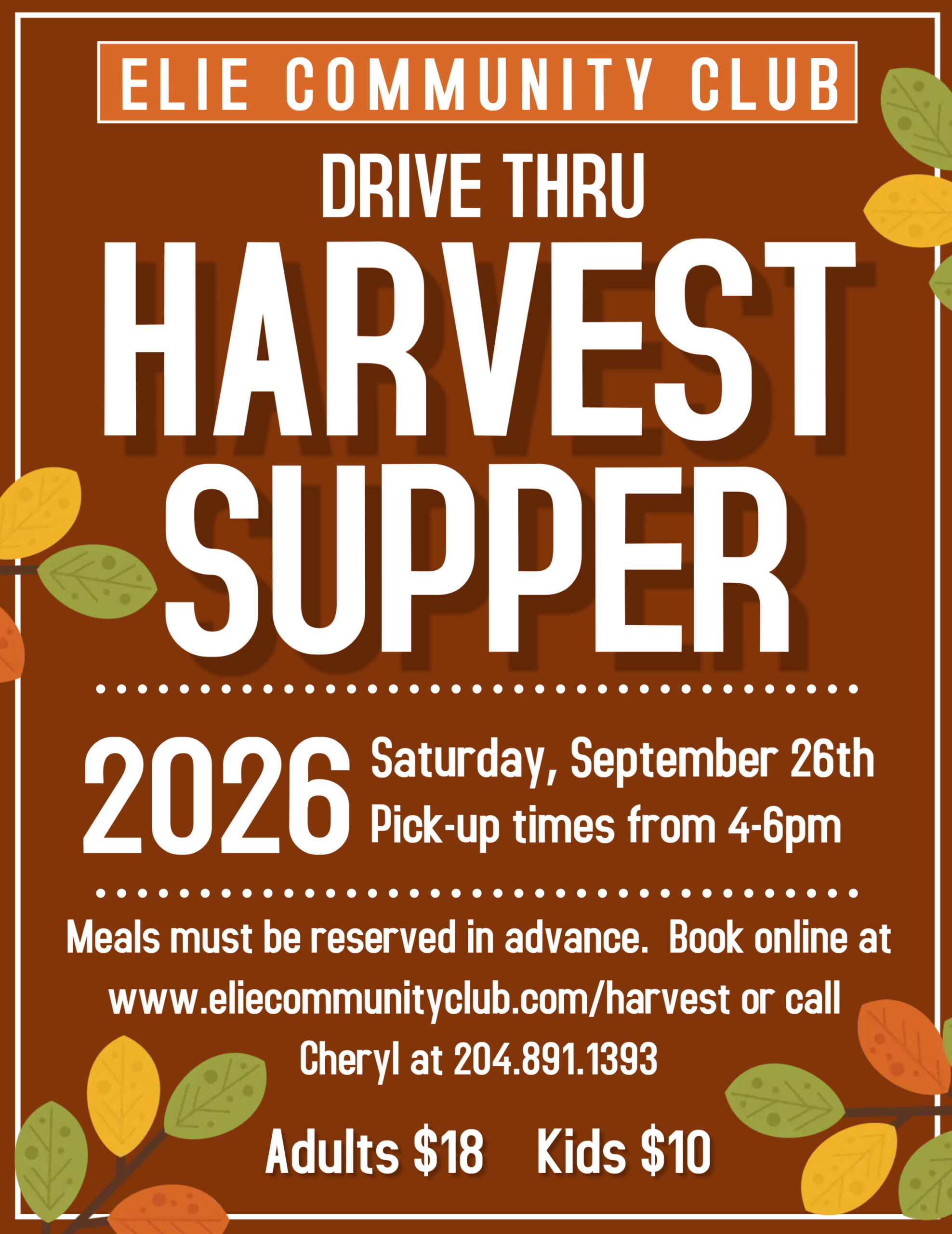2026-09-26 – Elie Community Club Drive-Thru Harvest Supper