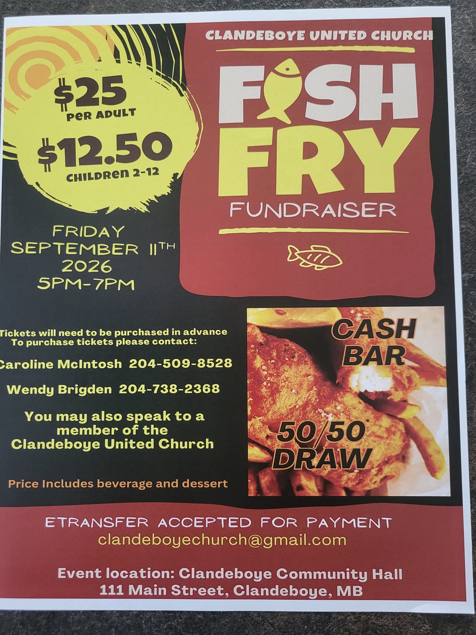 2026-09-11 – Clandeboye United Church Fish Fry Fundraiser