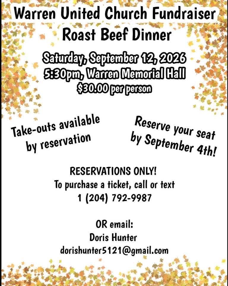 2026-09-12 – Warren United Church Fundraiser Roast Beef Dinner