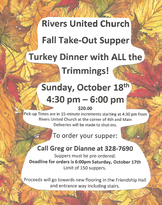 2026-10-18 – Rivers United Church Fall Take-Out Supper